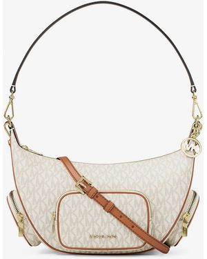 Michael Kors Outlet Mk Merritt Medium Signature Logo Convertible Shoulder Bag - White