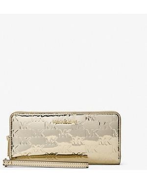 Michael Kors Jet Set Large Metallic Logo Debossed Continental Wallet - Natural