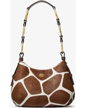 Michael Kors Mk Mini Giraffe Print Calf Hair Hobo Shoulder Bag - White