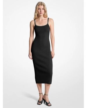 Michael Kors Chain Ribbed Stretch Knit Midi Dress - Black