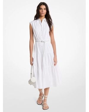 MICHAEL Michael Kors Mk Belted Cotton Poplin Sleeveless Shirtdress - White
