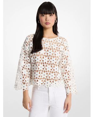 MICHAEL Michael Kors Michael Kors Mirror-Embellished Floral Crochet Top - White
