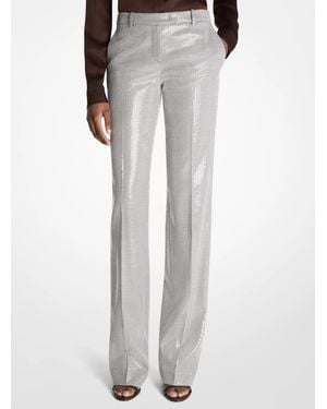 Michael Kors Carolyn Embroidered Sequin Dogtooth Stretch Wool Pants - Gray