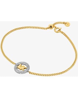 Michael Kors Mk Bracciale Bicolore Con Ciondolo Con Logo E Pavé - Bianco