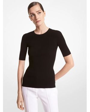 Michael Kors Michael Kors Ribbed Stretch Viscose T-Shirt - Black