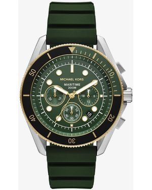 Michael Kors Mkreloj Maritime Oversize Bitono Con Correa De Silicona - Verde