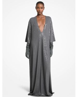 Michael Kors Michael Kors Hand-Embroidered Sequin Stretch Jersey Caftan Gown - Gray