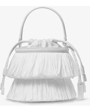 Michael Kors Ischia Mini Leather And Fringe Bucket Bag - White