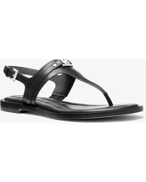 MICHAEL Michael Kors Mk Mandy Leather T-Strap Sandal - Black