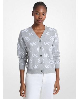 Michael Kors Logo Jacquard Cotton Blend Cardigan - White