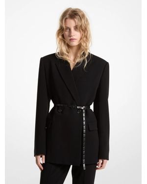 MICHAEL Michael Kors Mk Belted Crepe Double-Breasted Blazer - Black