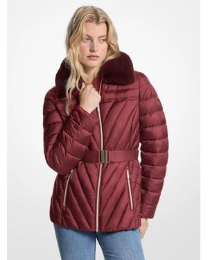 MICHAEL Michael Kors Faux Fur Trim Packable Nylon Puffer Jacket - Red