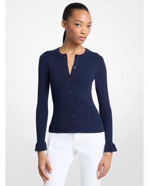 MICHAEL Michael Kors Mkcárdigan Acanalado De Mezcla De Lana Con Volantes En Los Puños - Azul