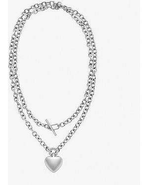 Michael Kors Pavé Puffy Heart Pendant Necklace - White