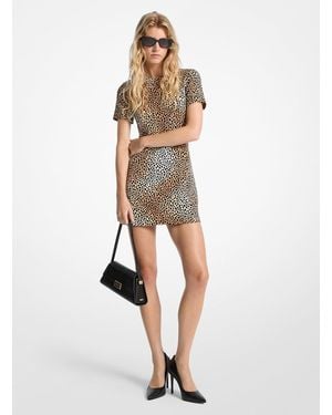 MICHAEL Michael Kors Mk Cheetah Print Stretch Crepe Shift Dress - White