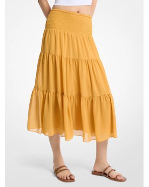Michael Kors Smocked Georgette Tiered Skirt - Yellow