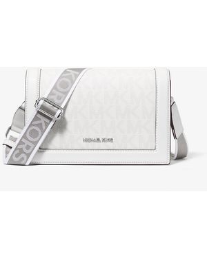 Michael Kors Outlet Mk Jet Set Large Signature Logo Crossbody Bag - White