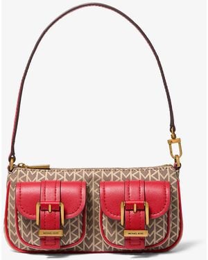 MICHAEL Michael Kors Zoe Small Mk2000 Logo Jacquard Pochette - Red