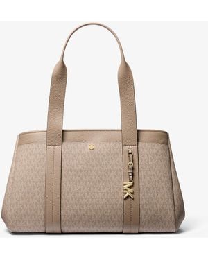 MICHAEL Michael Kors Romee Large Signature Logo And Leather Tote Bag - Natural