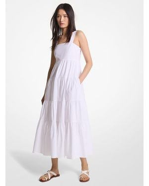 MICHAEL Michael Kors Abito longuette a balze in popeline di cotone stretch - Bianco