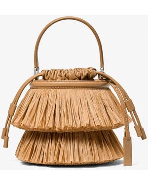 Michael Kors Ischia Mini Leather And Fringe Bucket Bag - Natural