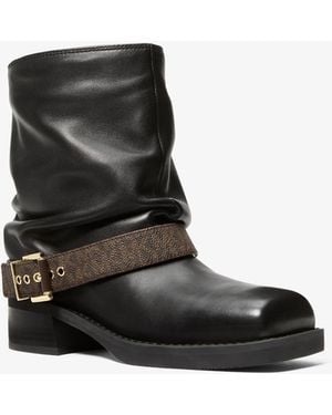 MICHAEL Michael Kors Mk Colby Leather And Signature Logo Ankle Boot - Black