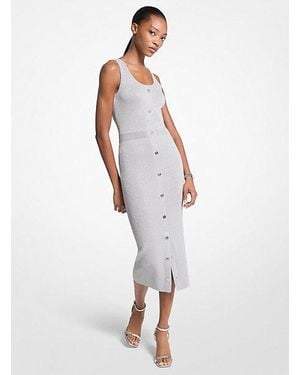 Michael Kors Metallic Knit Midi Tank Dress - White