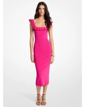 Michael Kors Mk Ruffled Stretch Viscose Midi Dress - Pink