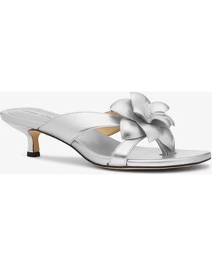 MICHAEL Michael Kors Mk Jacie Floral Embellished Metallic Leather Kitten Heel Sandal - White