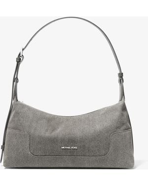 MICHAEL Michael Kors Teddi Medium Washed Denim Shoulder Bag - Gray