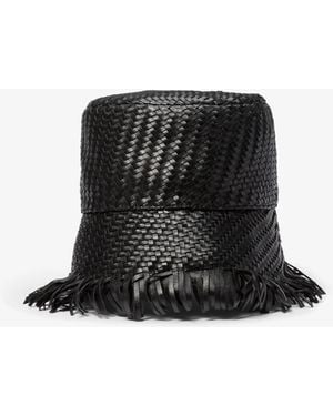 Michael Kors Hand-Woven Leather Bucket Hat - Black