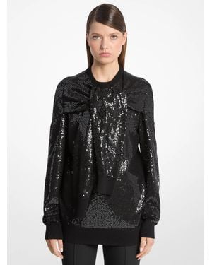 Michael Kors Michael Kors Hand-Embroidered Sequin Cashmere Scarf-Effect Sweater - Black