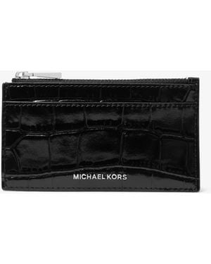 MICHAEL Michael Kors Mk Jet Set Small Crocodile Embossed Leather Card Case - White