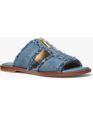 MICHAEL Michael Kors Mk Berkley Frayed Denim Slide Sandal - Blue