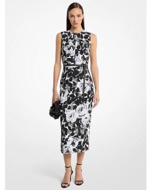 Michael Kors Rose Stretch Cady Belted Sheath Dress - White