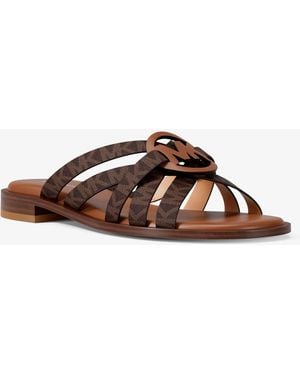 Michael Kors Erika Signature Logo And Leather Sandal - Brown