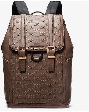 Michael Kors Colby Medium Logo Embossed Burnished Leather Backpack - Brown