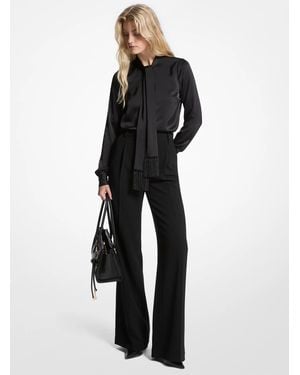 MICHAEL Michael Kors Satin Fringed Tie-Neck Blouse - Black