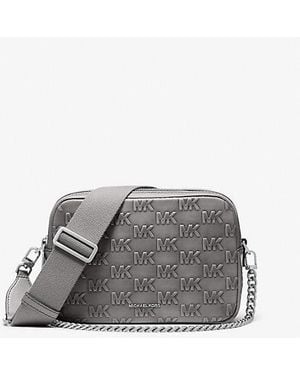 Michael Kors Bryant Medium Burnished Leather Camera Crossbody Bag - Gray