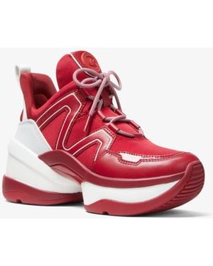 Michael Kors Olympia Canvas And Leather Sneaker - Red