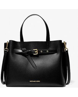 Michael Kors Outlet Mk Emilia Large Pebbled Leather Satchel - Black