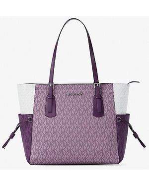 Michael Kors Voyager Large Color-Block Signature Logo Tote Bag - Purple