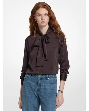 MICHAEL Michael Kors Michael Kors Satin Tie-Neck Blouse - Blue