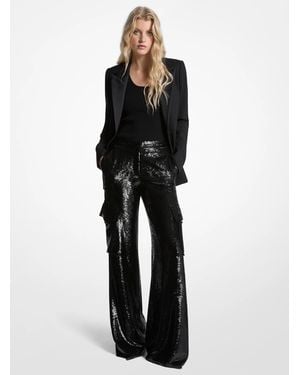Michael Kors Mk Sequined Georgette Cargo Pants - Black