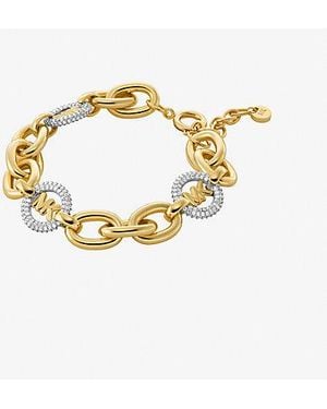 Michael Kors Pavé Logo Charm Chain-Link Bracelet - Metallic