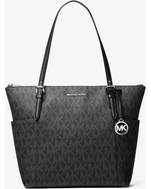 Michael Kors Outlet Mk Jet Set Medium Signature Logo Top-Zip Tote Bag - Black