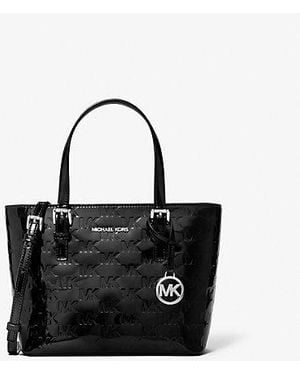 Michael Kors Jet Set Extra-Small Patent Logo Debossed Convertible Tote Bag - Black