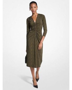 Michael Kors Paisley Print Stretch Matte Jersey Midi Dress - Green