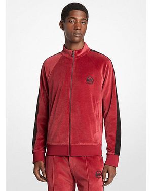 Michael Kors Stripe Velour Zip-Up Jacket - Red