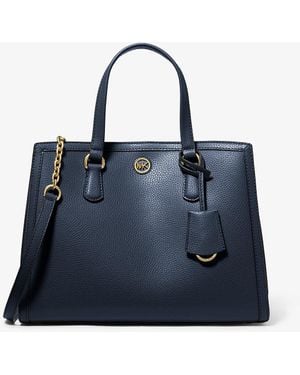 MICHAEL Michael Kors Mk Chantal Medium Pebbled Leather Satchel - Blue